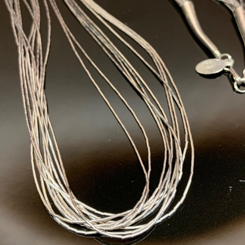 Liquid Silver Necklace 10 Strands 24" long Vintage MEXICO Sterling Silver J855
